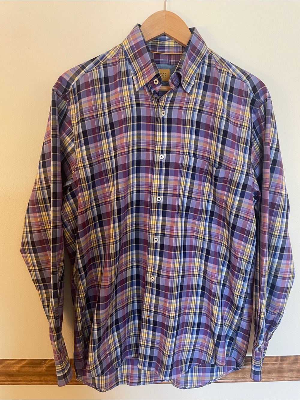 Robert Talbott Purple and Yellow Plaid Button-Down Shirt